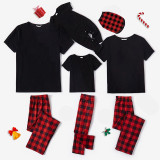 Christmas Matching Family Pajamas Personalized Custom Design Black Tshirt Red Plaids Pant Christmas Pajamas Set