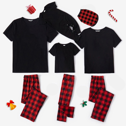 Christmas Matching Family Pajamas DIY Custom Design Black Tshirt Red Plaids Pant Christmas Pajamas Set