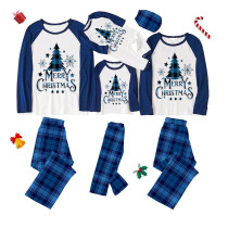 Christmas Matching Family Pajamas Merry Christmas Tree Blue Plaids Family Sleepwear Set