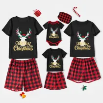 Christmas Matching Family Pajamas Merry Christmas Reindeer Antlers Short Pajamas Set
