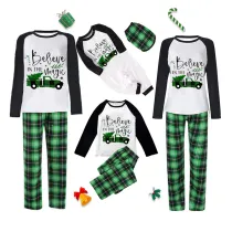 Christmas Matching Family Pajamas Plus Size Believe Magic Cars Green Plaid Pajamas Set