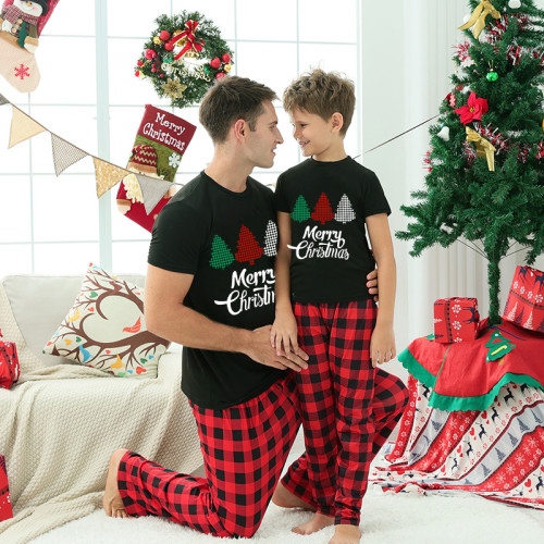 Christmas Matching Family Pajamas Christmas Tree Short Sleeves Long Pant Pajamas Set