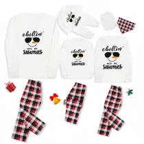 Christmas Matching Family Pajamas Chillin With My Snowmies Sunglass Snowman White Red Pajamas Set