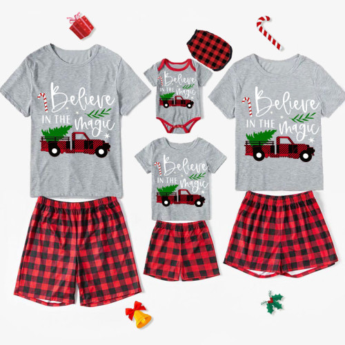 Christmas Matching Family Pajamas Plus Size Believe Magic Cars Short Pajamas Set