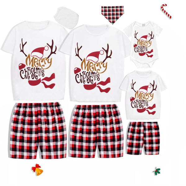 Christmas Matching Family Pajamas Merry Christmas Hat Antlers Short Pajamas Set