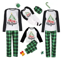 Christmas Matching Family Pajamas Merry Christmas Tree Green Blue Pajamas Set