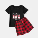 Christmas Matching Family Pajamas Merry Christmas Gnomies Black Short Plaids Pajamas Set