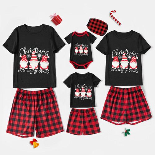 Christmas Matching Family Pajamas Merry Christmas Gnomies Black Short Plaids Pajamas Set