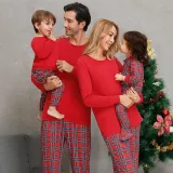 Christmas Matching Family Pajamas Red Plaids Personalized Custom Design Christmas Pajamas Set With Dog Cloth