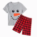 Christmas Matching Family Pajamas Carrot Nose Snowman Expression Short Pajamas Set