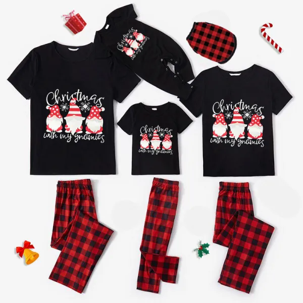 Christmas Matching Family Pajamas Christmas Gnomies Black Short Pajamas Set
