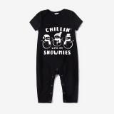 Christmas Matching Family Pajamas Chillin With My Snowmies Black Long Short Christmas Pajamas Set