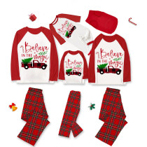 Christmas Matching Family Pajamas Plus Size Believe Magic Cars Red Pajamas Set