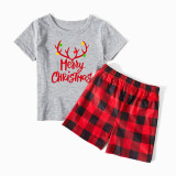 Christmas Matching Family Pajamas Merry Christmas Elk Antlers Black Short Pajamas Set