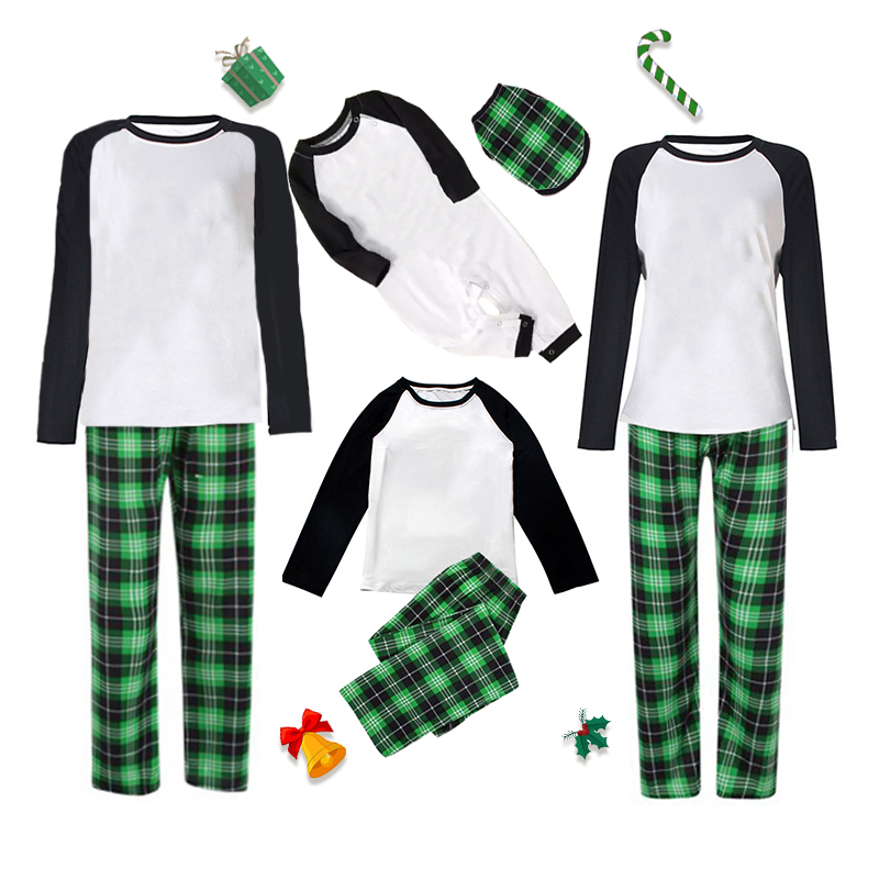 Christmas Matching Family Pajamas Green Plaids Personalized Custom Design Christmas Pajamas Set With Dog Cloth