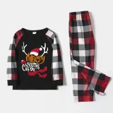 Christmas Matching Family Pajamas Merry Christmas Hat Antlers Plaids Pajamas Set