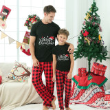 Christmas Matching Family Pajamas Christmas Hat Black Short Plaids Pajamas Set