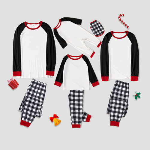 Christmas Matching Family Pajamas Black and White Plaids DIY Custom Design Christmas Pajamas Set With Dog Cloth