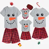 Christmas Matching Family Pajamas Carrot Nose Snowman Expression Short Pajamas Set