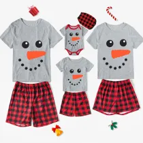 Christmas Matching Family Pajamas Carrot Nose Snowman Expression Short Pajamas Set