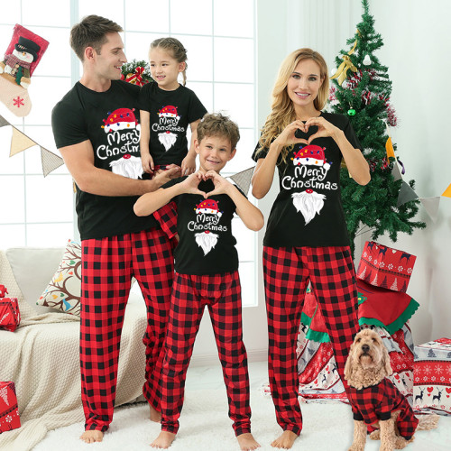 Christmas Matching Family Pajamas Neon Lamp Merry Christmas Santa Black Short Pajamas Set