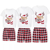 Christmas Matching Family Pajamas Merry Christmas Hat Antlers Short Pajamas Set