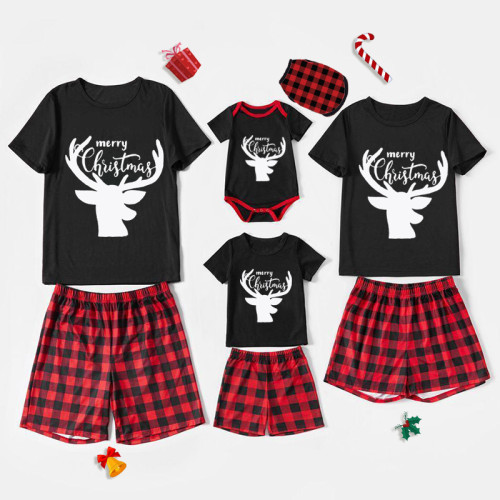 Christmas Matching Family Pajamas Reindeer Deer Head Merry Christmas Short Pajams Set