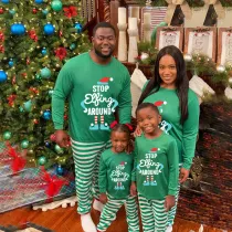 Christmas Matching Family Pajamas Stop Elf Around Green Stripes Pajamas Sets