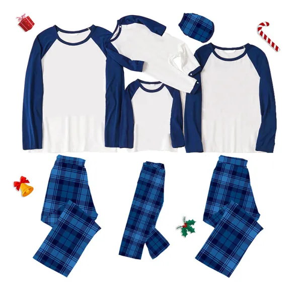 Christmas Matching Family Pajamas Blue Plaids Personalized Custom Design Christmas Pajamas Set With Dog Cloth