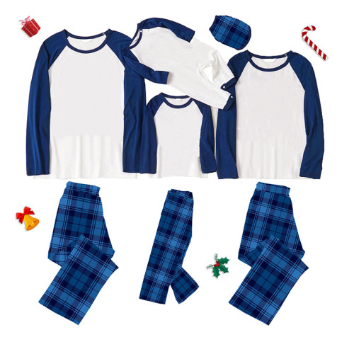 Christmas Matching Family Pajamas Blue Plaids DIY Custom Design Christmas Pajamas Set With Dog Cloth