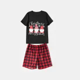 Christmas Matching Family Pajamas Merry Christmas Gnomies Black Short Plaids Pajamas Set