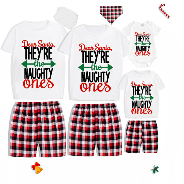 Christmas Matching Family Pajamas Plus Size Santa Naughty Ones Short Family Set