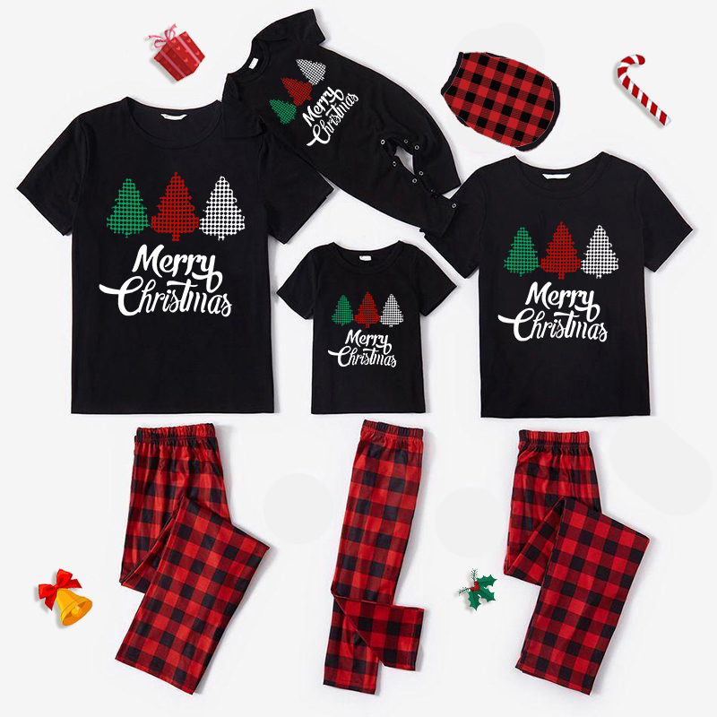 Christmas Matching Family Pajamas Christmas Tree Short Sleeves Long Pant Pajamas Set