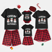 Christmas Matching Family Pajamas Chillin Snowmies Black Short Pajamas Set