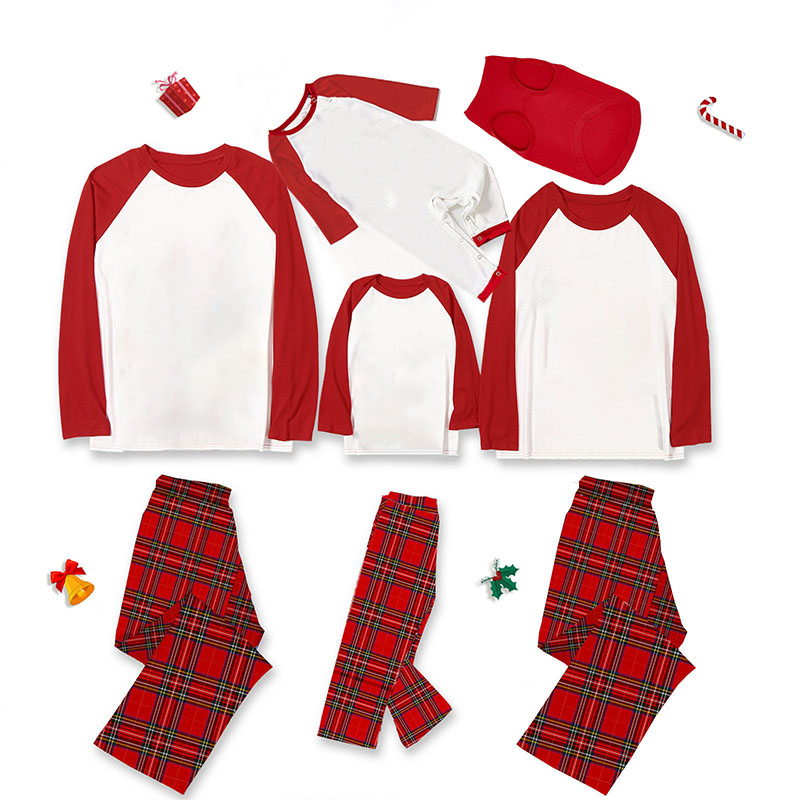 Christmas Matching Family Pajamas Red and White Plaids Personalized Custom Design Christmas Pajamas Set With Dog Cloth