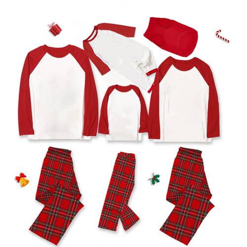 Christmas Matching Family Pajamas Red and White Plaids DIY Custom Design Christmas Pajamas Set With Dog Cloth