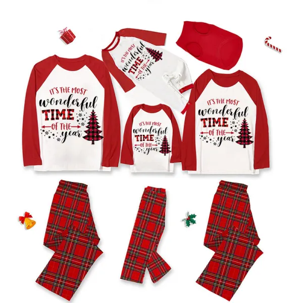 Christmas Matching Family Pajamas Most Wonderful Time Of Year White Red Plaids Pajamas Set