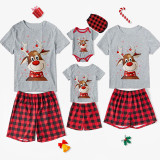Plus Size Christmas Matching Family Pajamas Smile Deer Snowflake Red Plaids Shorts Pajamas Set