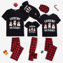 Christmas Matching Family Pajamas Plus Size Chillin Snowmies Black Short Pajamas Set