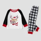 Christmas Matching Family Pajamas Merry Christmas Hat Antlers Plaids Pajamas Set