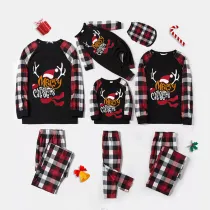 Christmas Matching Family Pajamas Merry Christmas Hat Antlers Plaids Pajamas Set