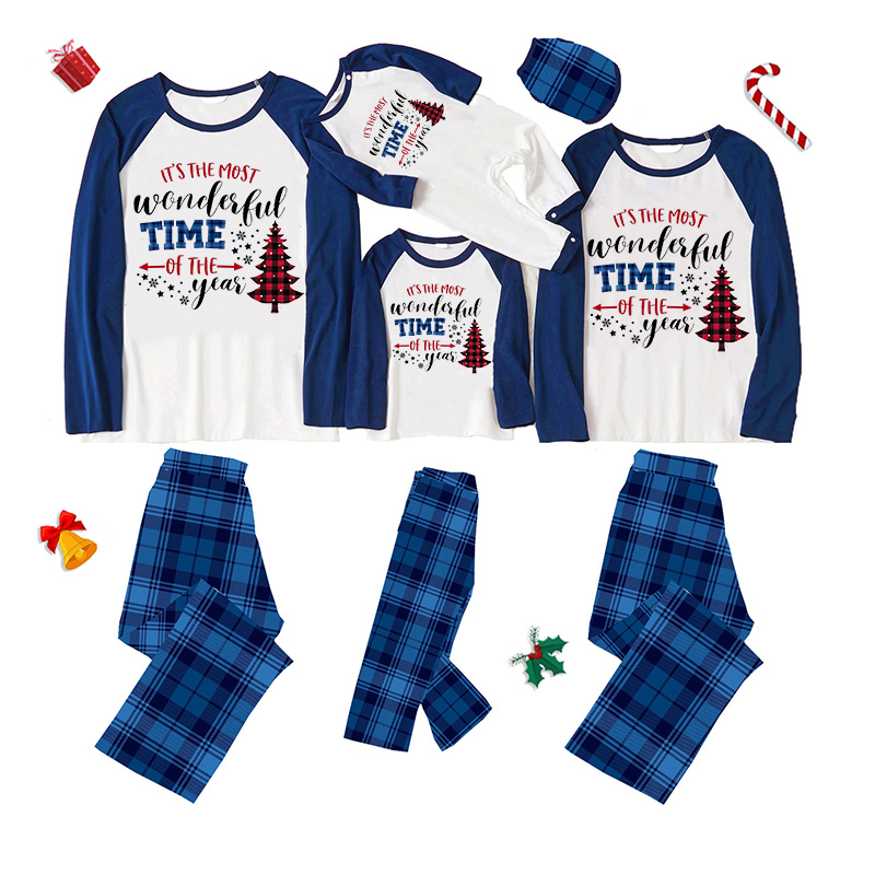 Christmas Family Matching Pajamas Most Wonderful Time Of Year Blue Pajamas Set With Dog Cloth