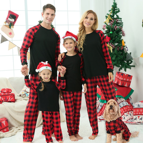 Christmas Matching Family Pajamas Black and Red Plaids DIY Custom Design Christmas Pajamas Set With Dog Cloth