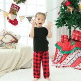 Christmas Matching Family Pajamas Personalized Custom Design Black Tshirt Red Plaids Pant Christmas Pajamas Set