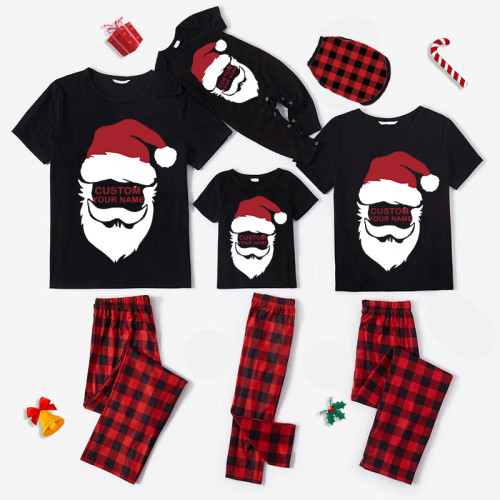 2022 DIY Custom Your Name Christmas Matching Family Pajamas Gray Santa Black Short Pajams Set