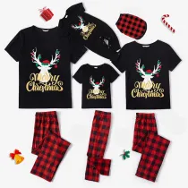 Christmas Matching Family Pajamas Cue Couple Deers Black Short Sleepwear Set