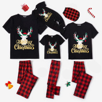 Copy Christmas Matching Family Pajamas Cue Couple Deers Black Short Sleepwear Set