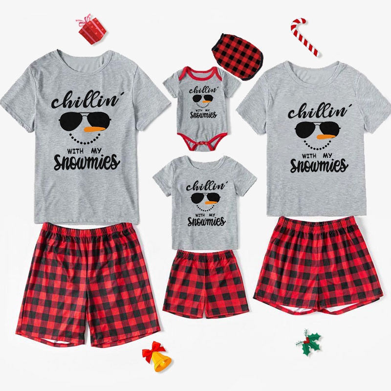 Christmas Matching Family Pajamas Plus Size Chillin With My Snowmies Shorts Pajamas Set