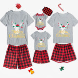 Christmas Matching Family Pajamas Merry Christmas Reindeer Antlers Short Pajamas Set