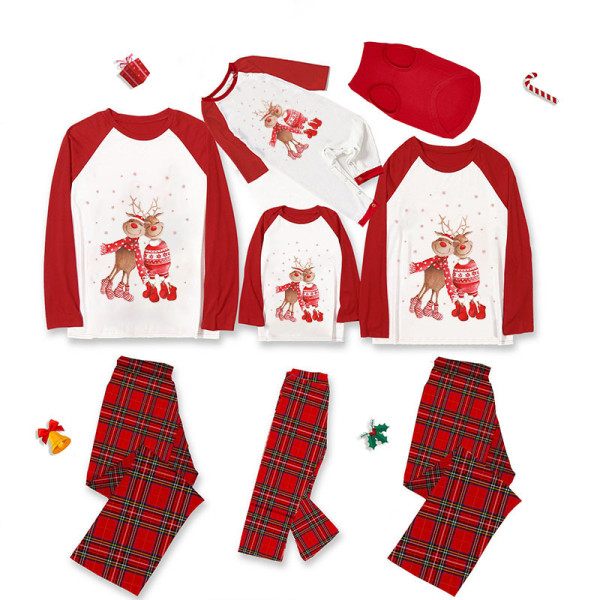 Christmas Matching Family Pajamas Cute Couple Deers Sleepwear Set With Dog Cloth